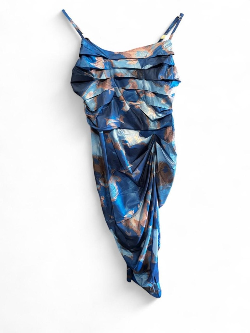SHEIN Blue Metallic Floral Asymmetrical Ruffle Dress
